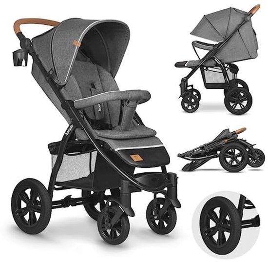 LIONELO ANNET TOUR Kinderwagen – lichtgewicht, 1-hand opvouwbaar, verstelbare rug/voetsteun tot ligstand, grote wielen, XXL luifel, voetenzak, klamboe, tot 22 kg, Veilig Comfortabel Kinder Buggy Baby