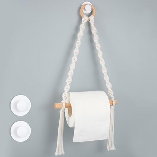 SWTYMIKI Toiletpapierhouder zonder boren, toiletpapierhouder, 2 rollen met plank, wc-papierhouder, zelfklevende houten toiletrolhouder voor badkamer, toilet, keuken, wit