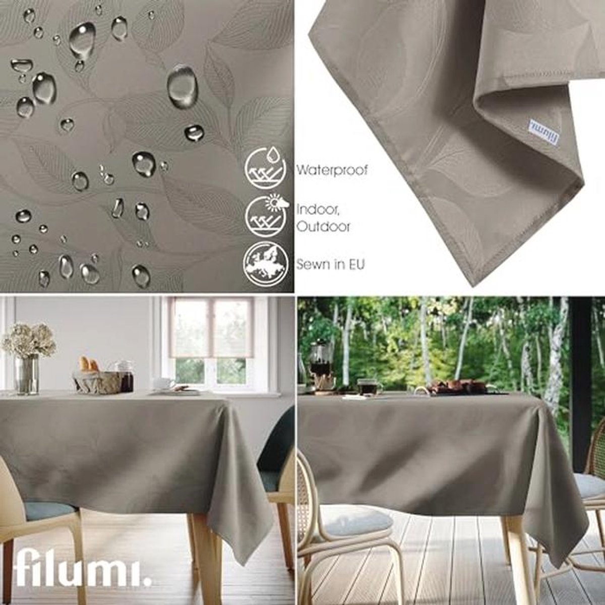 Rond Tafelkleed Beige, 100 x 100 cm, Afwasbaar, Plantenpatroon voor Binnen en Buiten