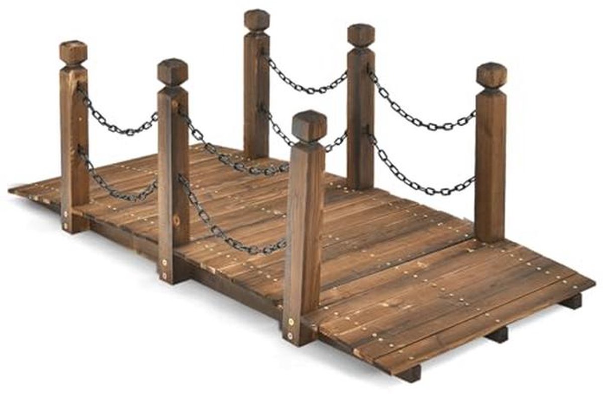 Houten Tuinbrug van Schoonhout met Handgrepen en Kettingen - 150 x 67 cm, Laadvermogen tot 180 kg