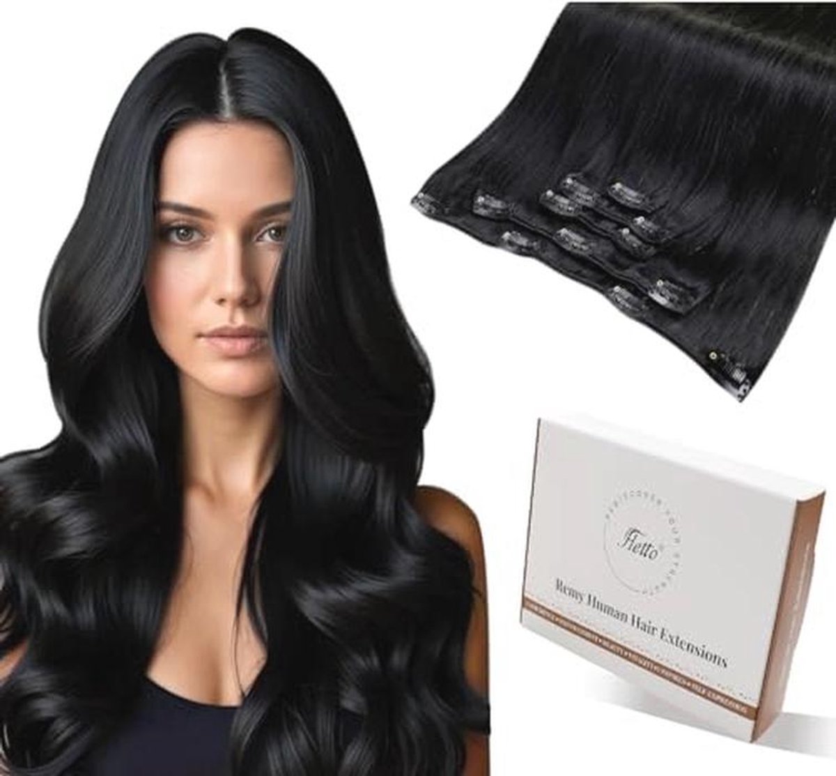 Clip in Haarextensions voor Volume en Stijl - 100% Menselijk Haar, 30 cm, 80g Zwart