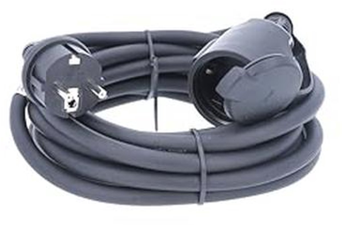 Rubberen Verlengkabel met Beschermende Contactspoel Plug - IP44, 230 V/16 A, 5 meter - Zwart