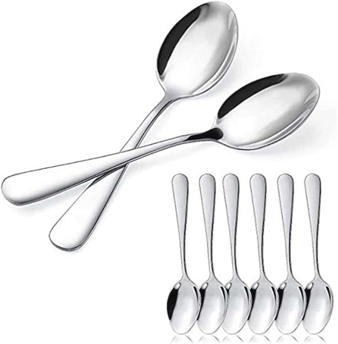 Set van 6 roestvrijstalen dessertlepels - 15 x 3,2 cm