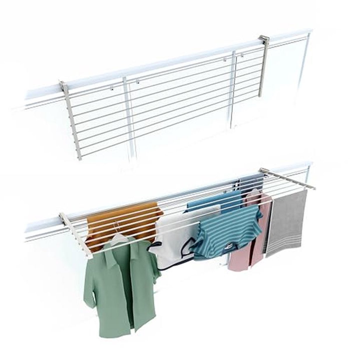 Vouwbare Balkon Droogrek van RVS en Aluminium - Ideaal voor Terras en Balustrade - 162 cm