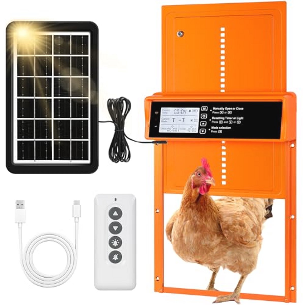 ROSTIUTE Automatische kippenhok, automatische kippenhokdeur op zonne-energie, met timer en afstandsbediening, anti-knijpsensor, waterdichte aluminium kippendeur