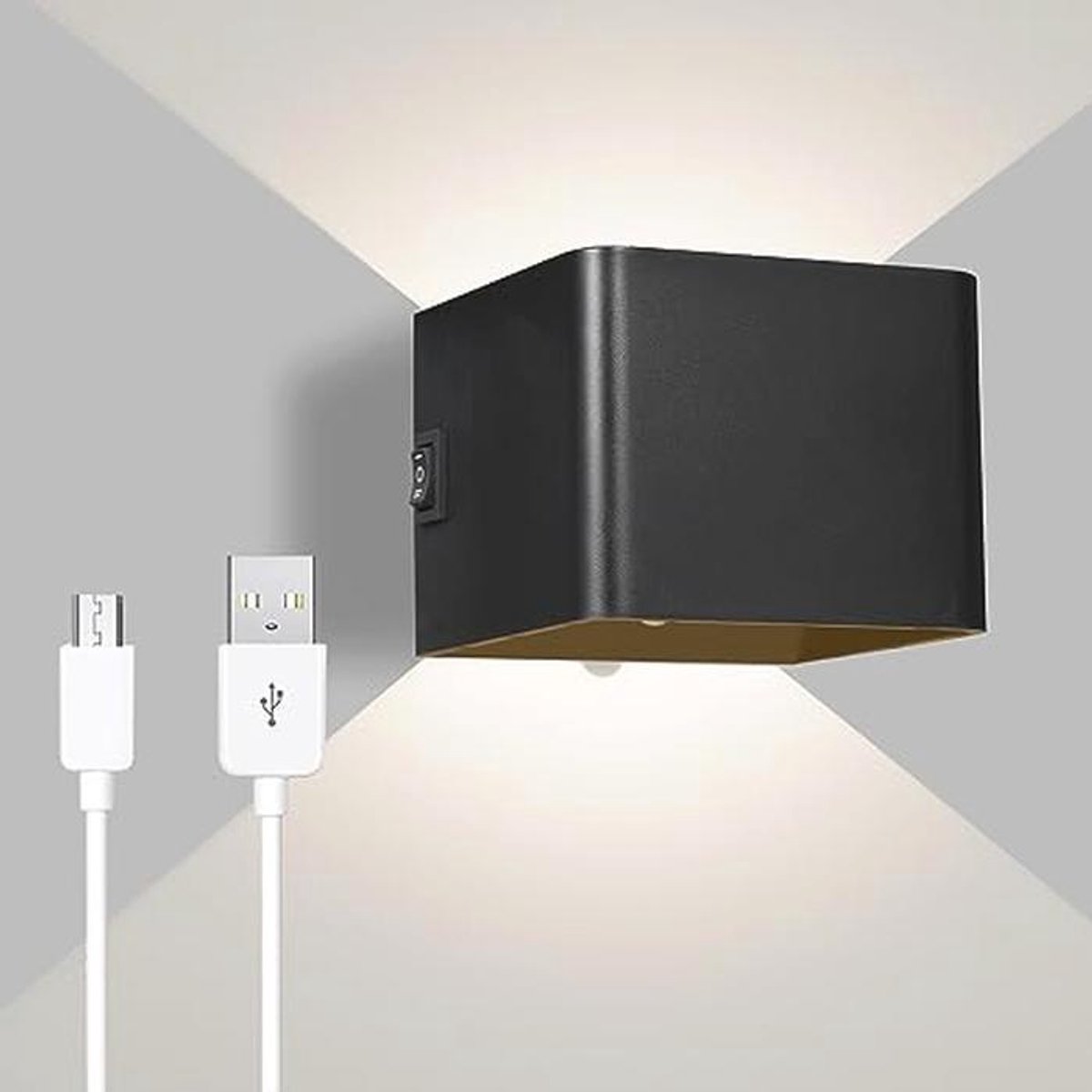 USB Wandlamp met Lichtsensor en Draagbare Batterij - 5W voor Slaapkamer en Woonkamer