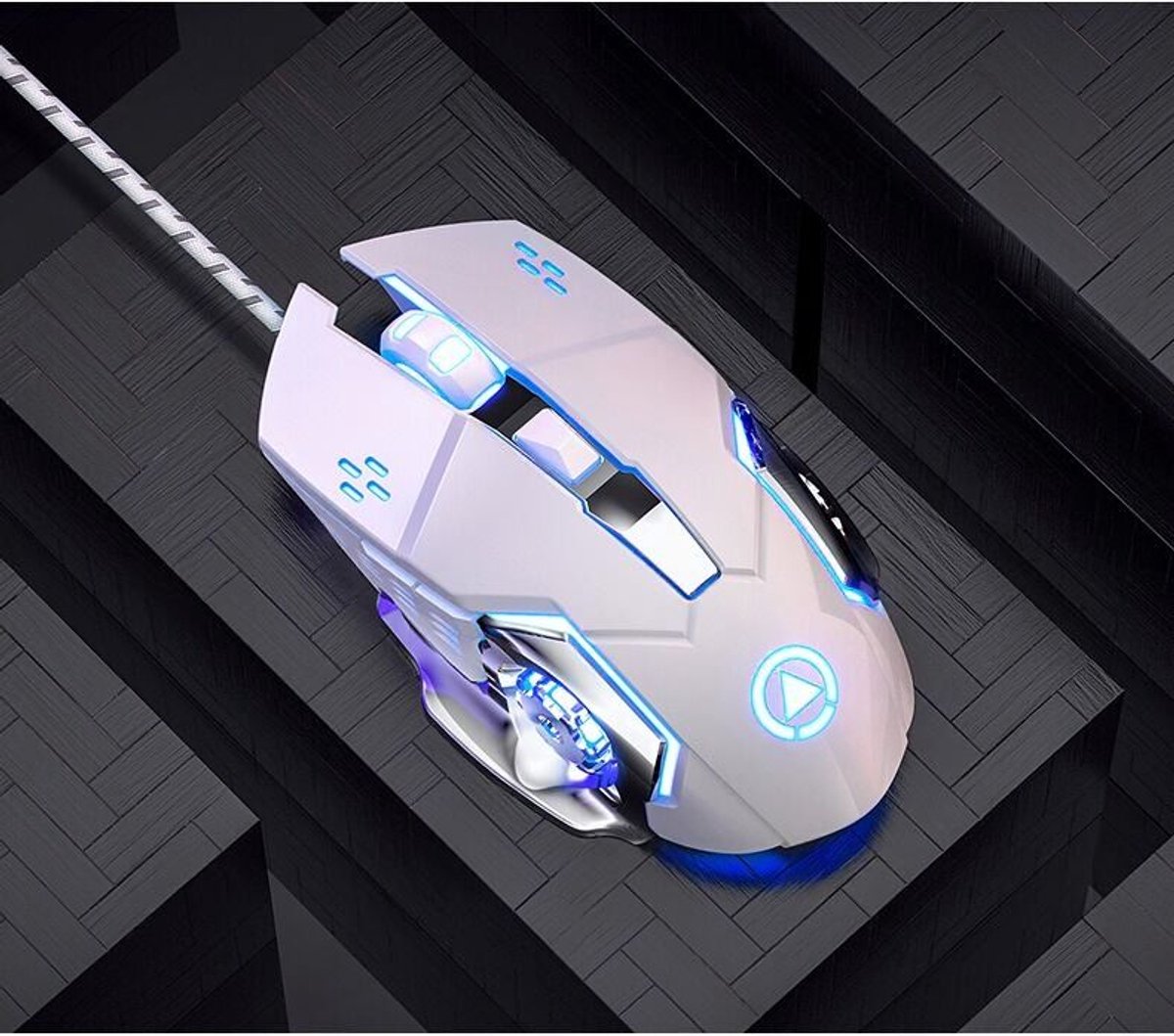 Mechanische gamingmuis, USB-muis met kabel, stil en soepel (wit)