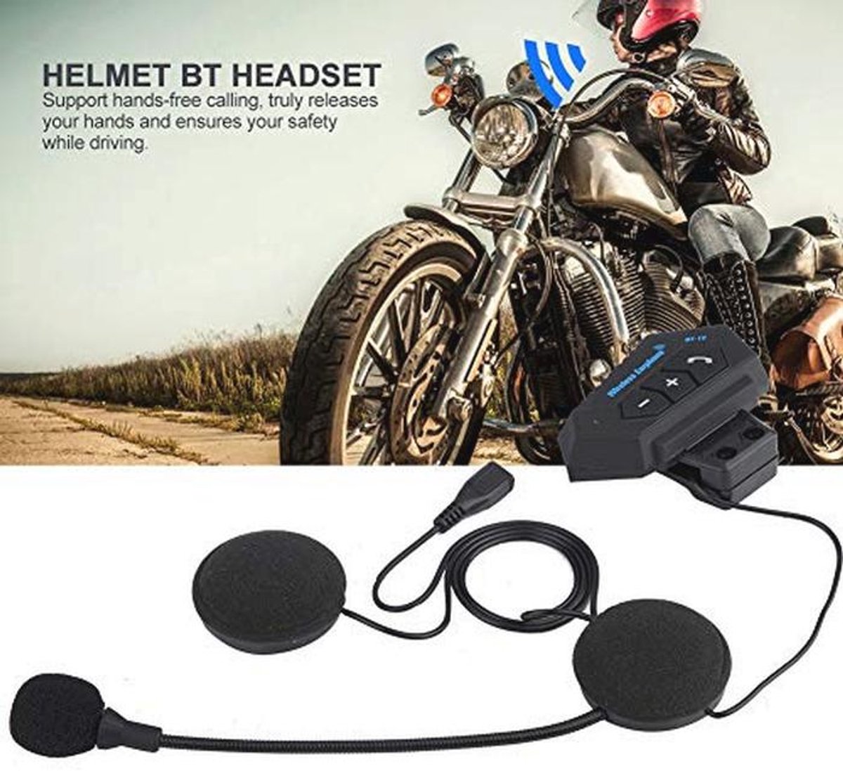 Ultradunne Bluetooth Headset voor Motorhelmen - Handsfree Bellen en USB Opladen thumbnail 2