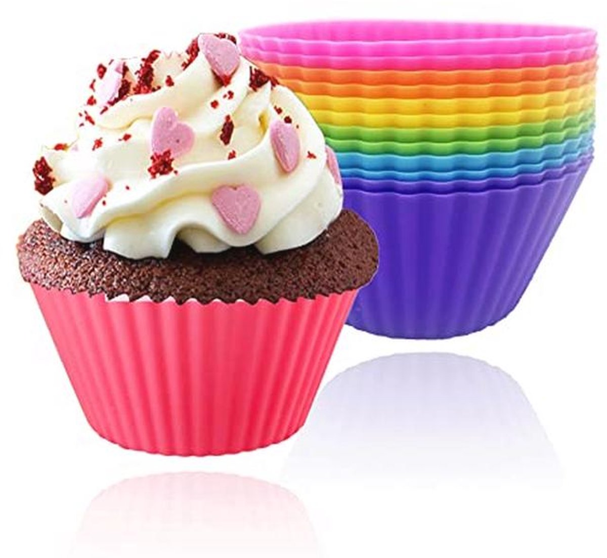 Siliconen Muffinvormen Set van 12 - Herbruikbare Kleurige Muffinvormen