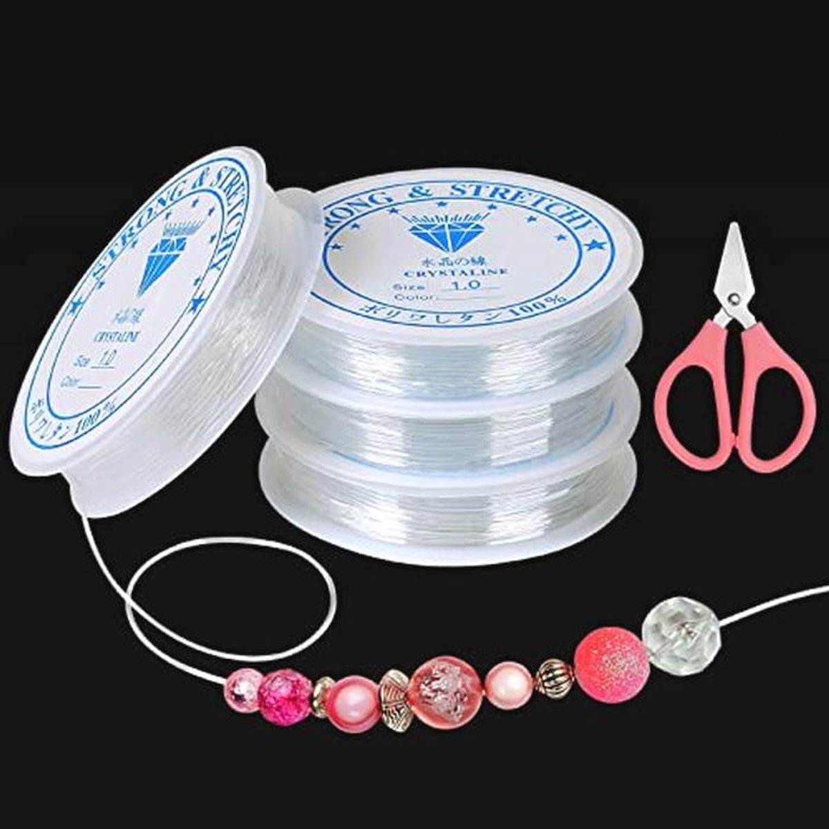 Transparant Elastiek voor Armbandjes – 4 Rollen 1mm Rekbaar Nylon Draad met Schaar voor DIY Sieraden