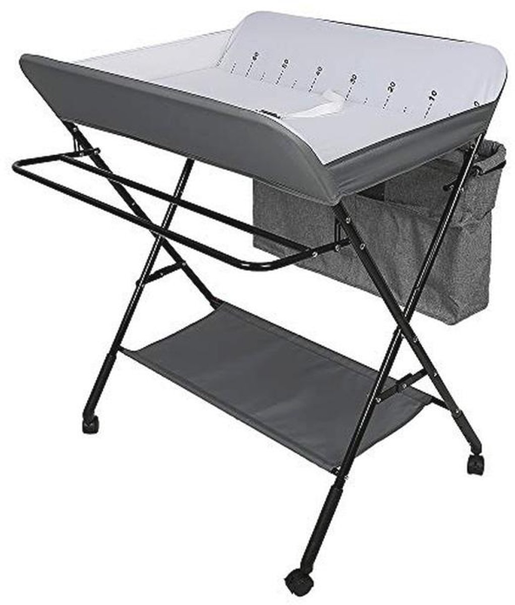 Vouwbare Baby Aankleedtafel met Verzorgingsmat en Opbergcompartimenten - Mobiele Aankleedtafel (C, 80 * 63 * 93-99 cm / Off-white)
