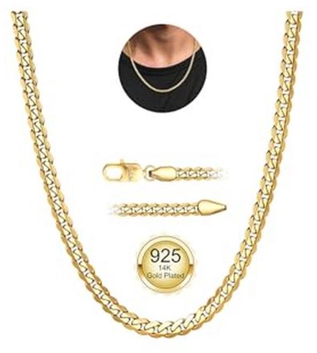 Zilveren ketting voor heren - 925 zilver, robuuste en hypoallergene halsketting, sieraad voor mannen