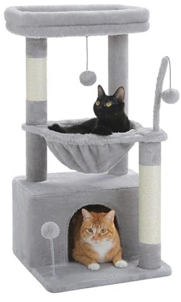 Kattenboom voor Binnenkatten - Kattentoren met Krabpaal, Hangmat en Bungelende Bal - 79 cm Grijs