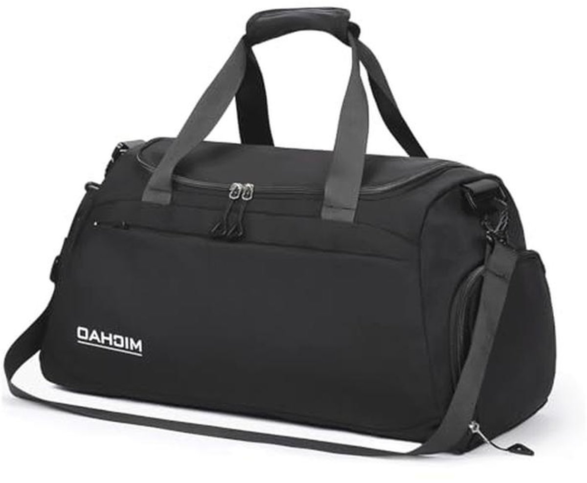 Grote Sporttas met Schoenenvak en Nat Vak - Waterdichte Duffle Bag voor Sport en Reizen - Zwart 48 x 23 x 27 cm