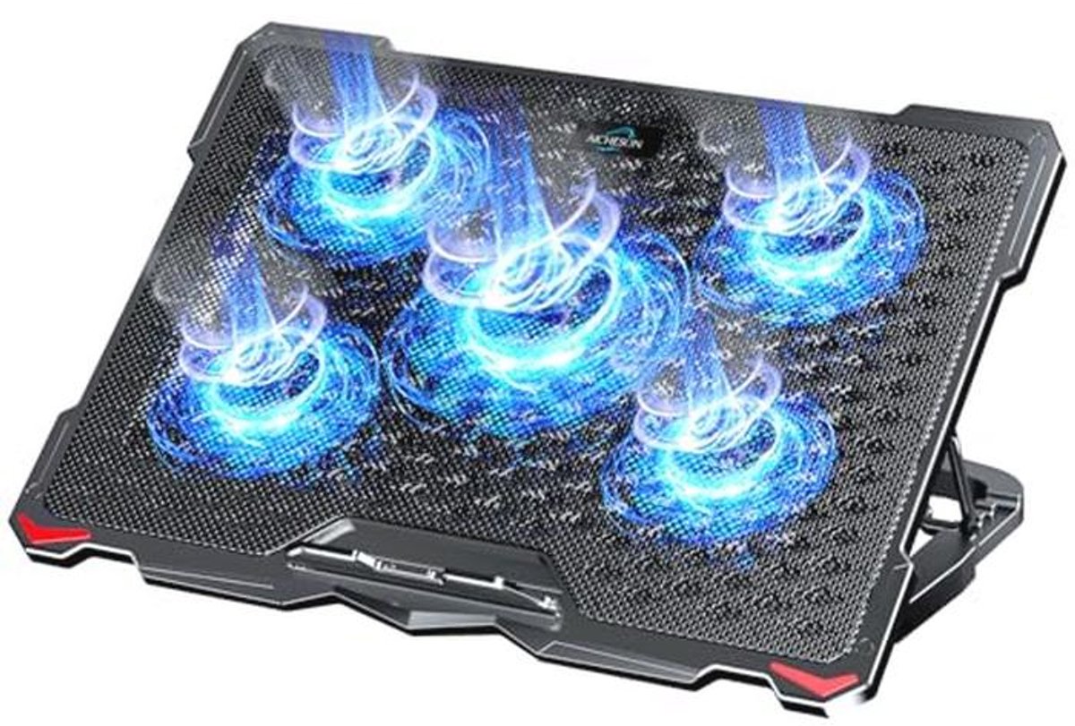 Laptop koelpad met 5 ventilatoren en blauwe LED-verlichting voor 17,3 inch laptops
