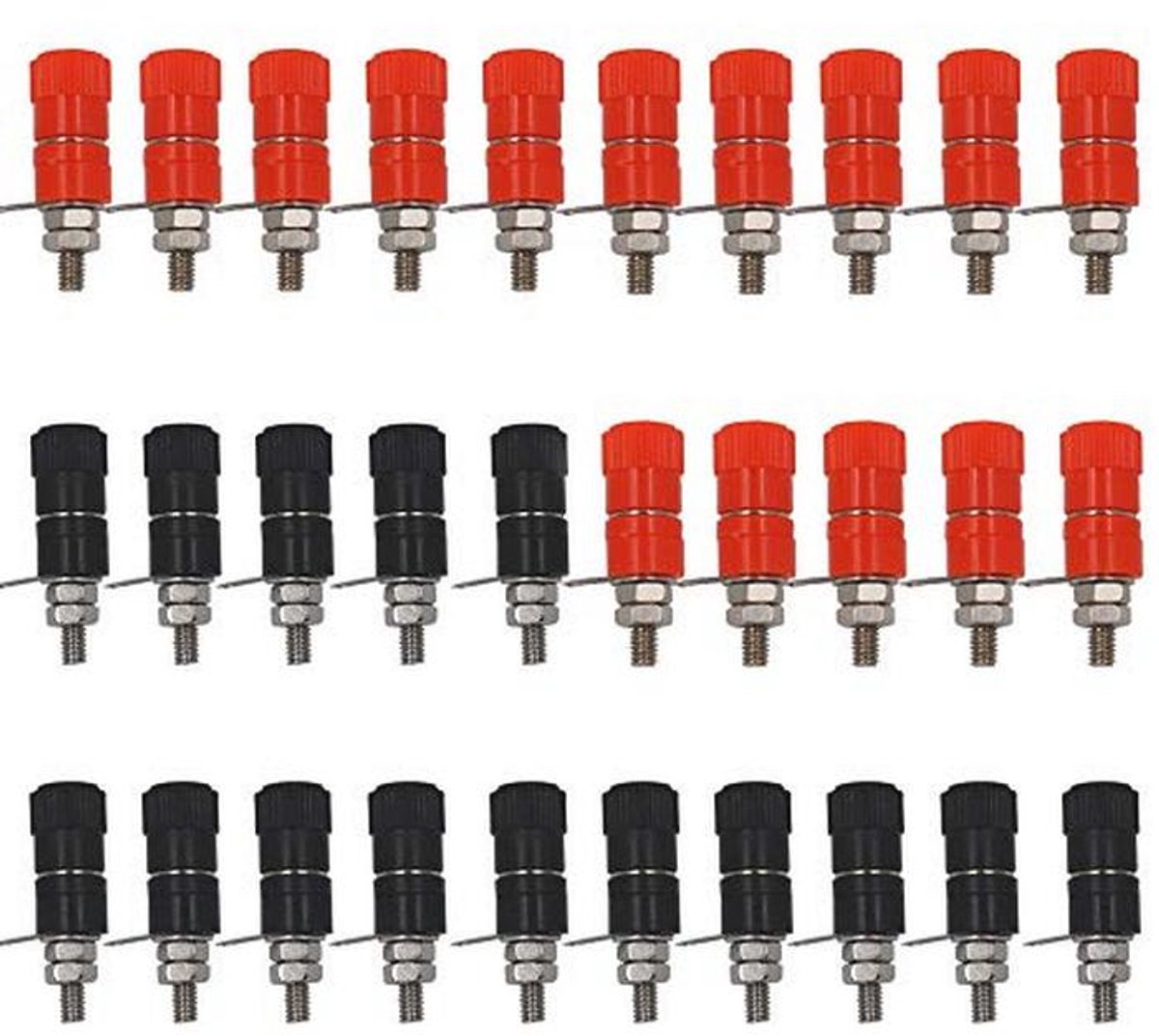 Professionele bananenstekkers 30 stuks 4 mm - zwart-rood