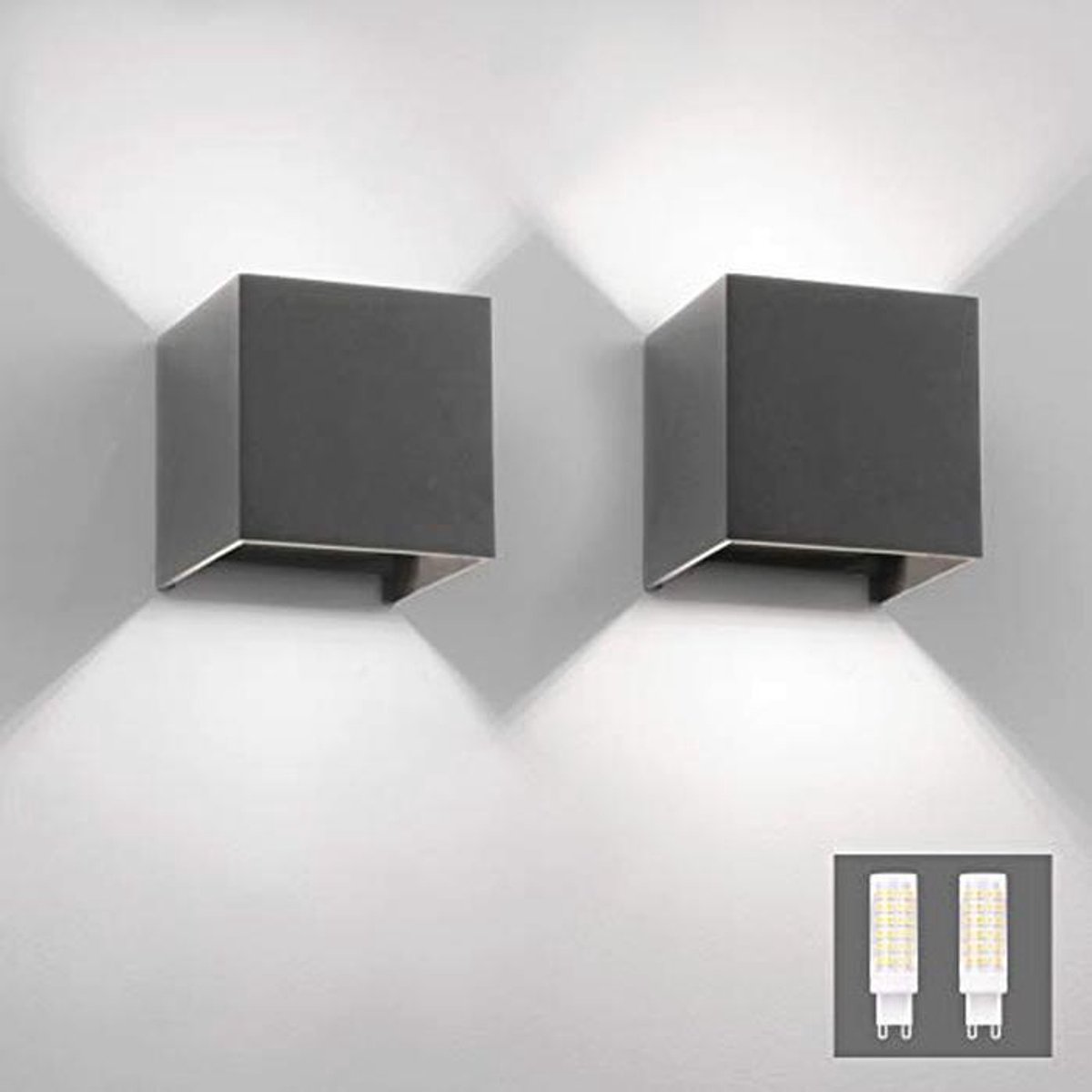 Moderne LED Wandlampen Set van 2 voor Binnen en Buiten - Donkergrijs, Koud Wit 6000K