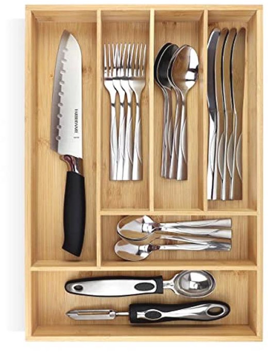 Diepe bamboe lade organizer - Bestek en lepel vorken organizer voor keuken en huis