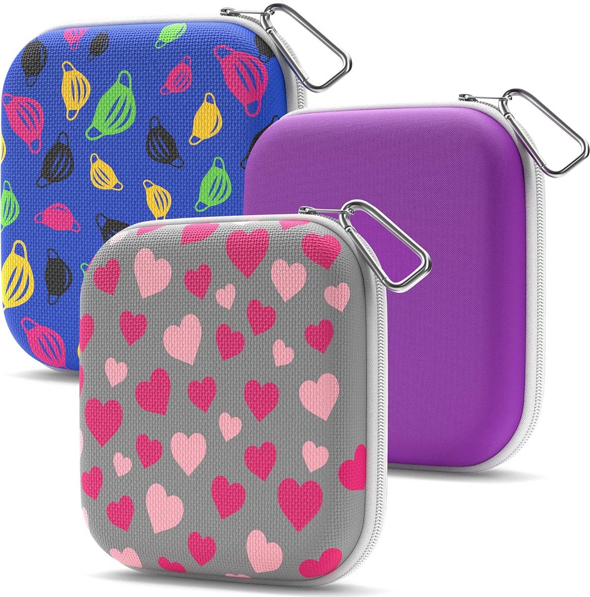 3x Draagbare Mondkapjes Opberghoes Neopreen met Karabijnhaak voor School, Reizen en Auto
