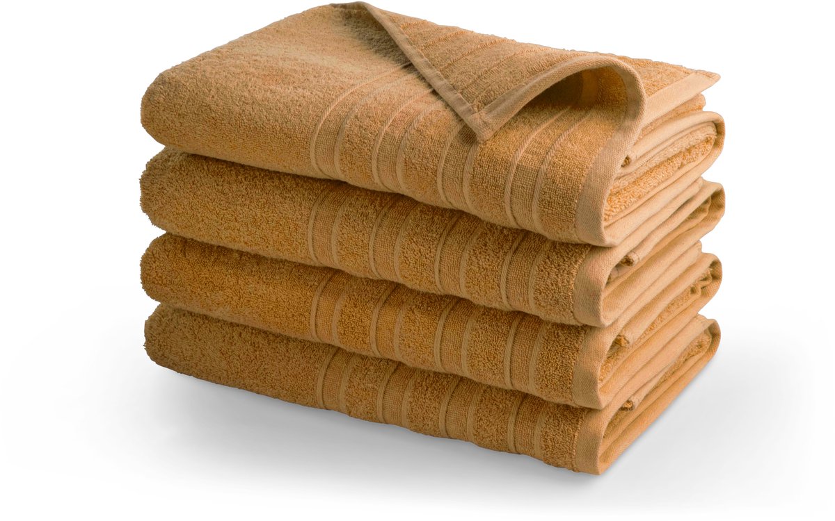 DoubleLife Handdoeken XL 70x140 cm - Set van 4 - 100% Katoen, waarvan 50% Gerecyclede Katoen - GRS Gecertificeerd - Honey Yellow