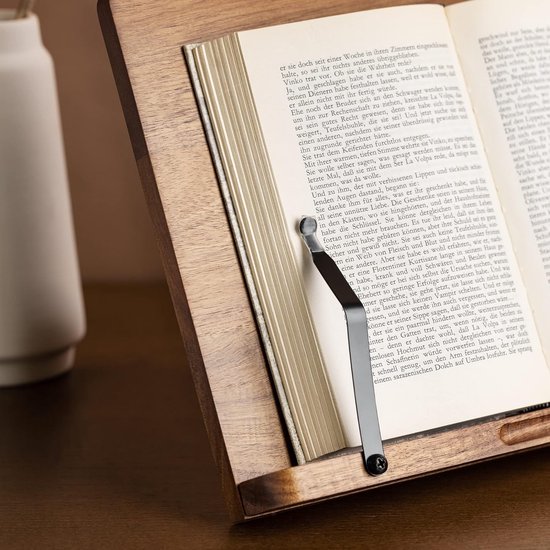 DJAR Beukenhouten Boekenstandaard - 7 Verstelbare Hoeken, Met Page Clips & Lade, Voor Kookboeken, Tablets & Recepten, Walnoot