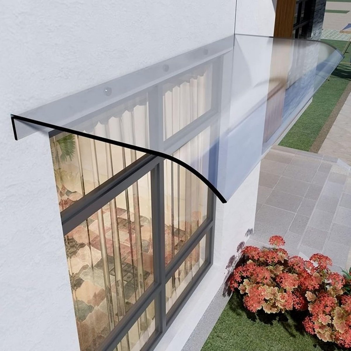 Transparante Gebogen Luifel voor Deur en Raam - Polycarbonaat Schaduw voor Patio en Veranda