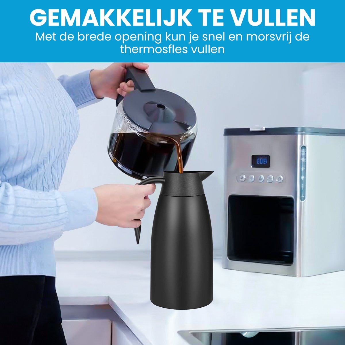 Thermoskan - 1,9 Liter - Thermos - Isoleerkan - Koffie en thee - Warm en koud - Zwart — cadeau in Koken & Dineren - foto 6