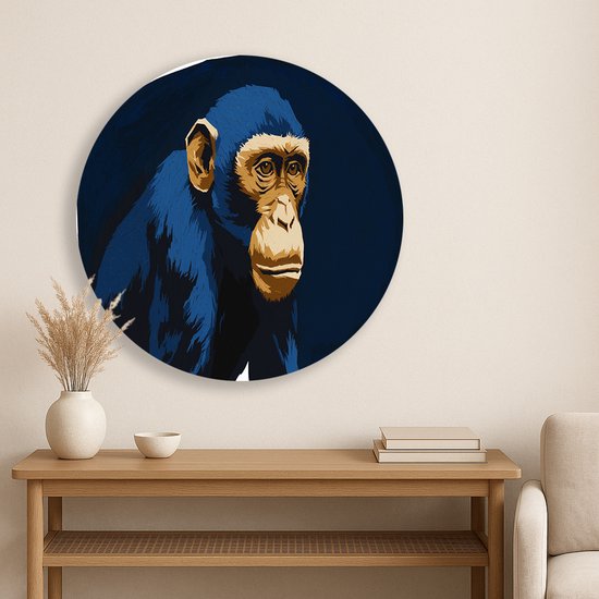 Chimpansee – wandkunst rond – aluminium – Dibond muurcirkel – 80x80 cm
