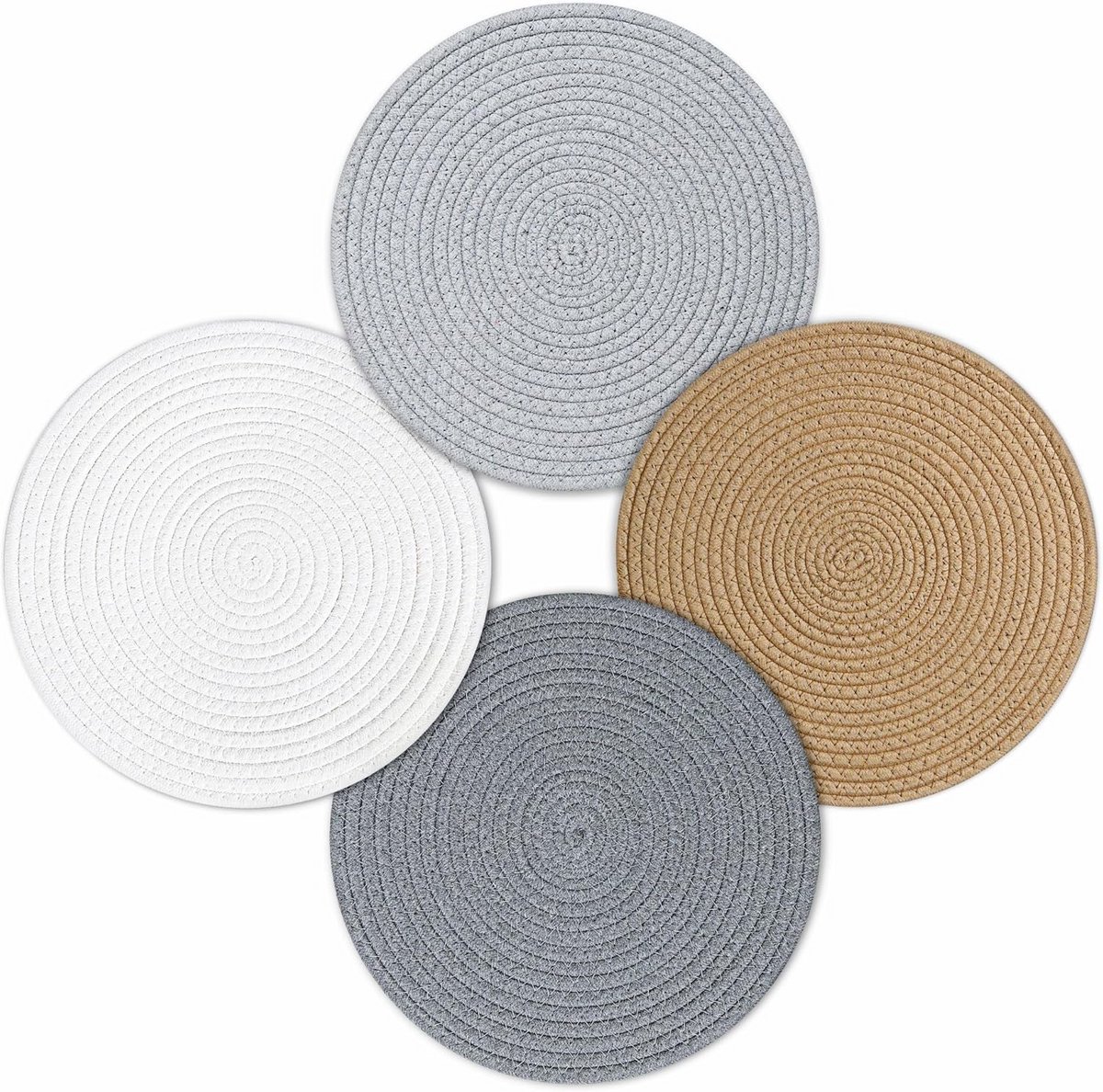 Set van 4 Ronde Gevlochten Placemats 30 cm Katoenen Touw Hittebestendig