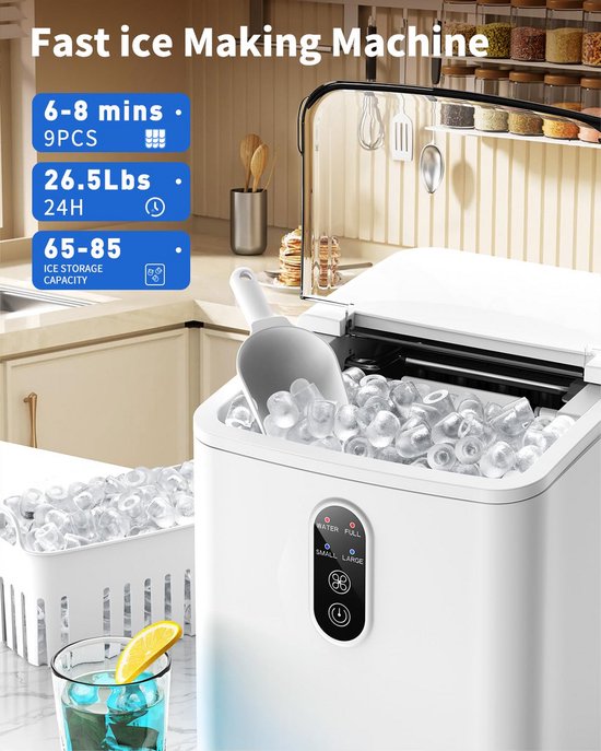Draagbare IJsblokjesmachine - Produceert Snel IJs in 2 Formaten - Zelfreinigend en Stil — afbeelding 5