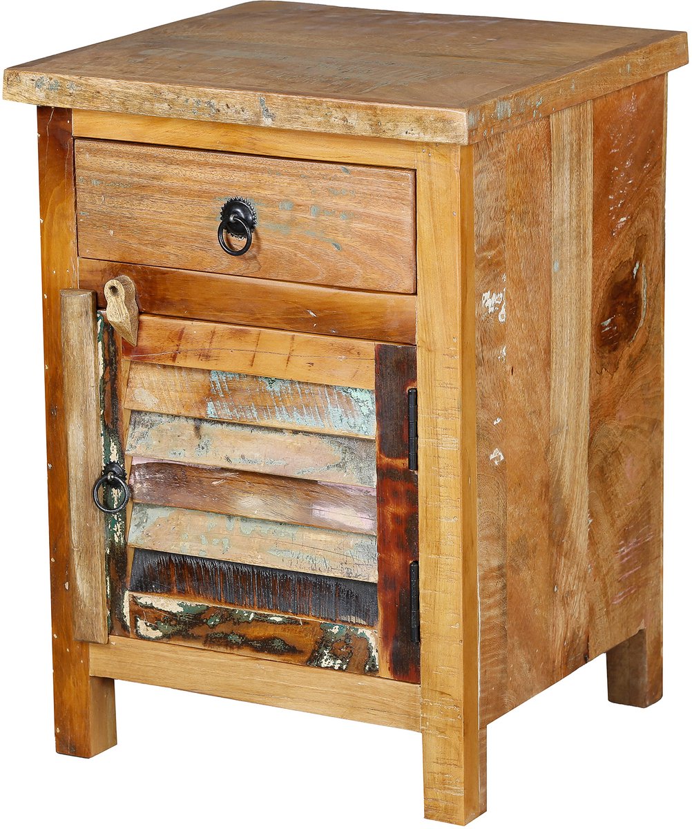 Ladekast – massief houten Kommode – nachtkastje – mangohout – shabby chic boho – slaapkamer woonkamer hal