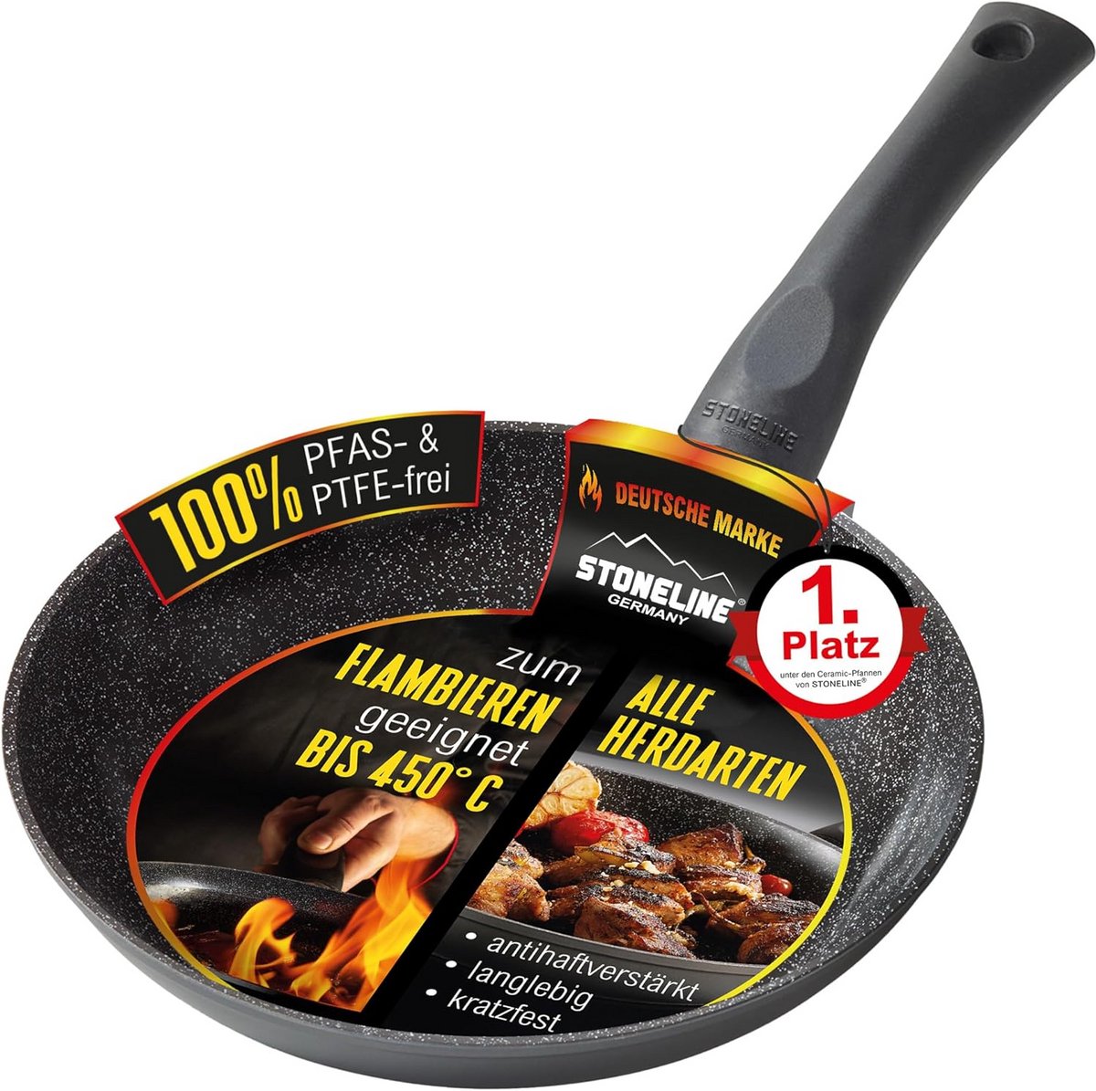 Keramische Braadpan 20 cm met STONELINE Ceramic Coating voor Alle Kooktoestellen inclusief Inductie - Ovenbestendig tot 180°C - Antiaanbak - 1 Liter