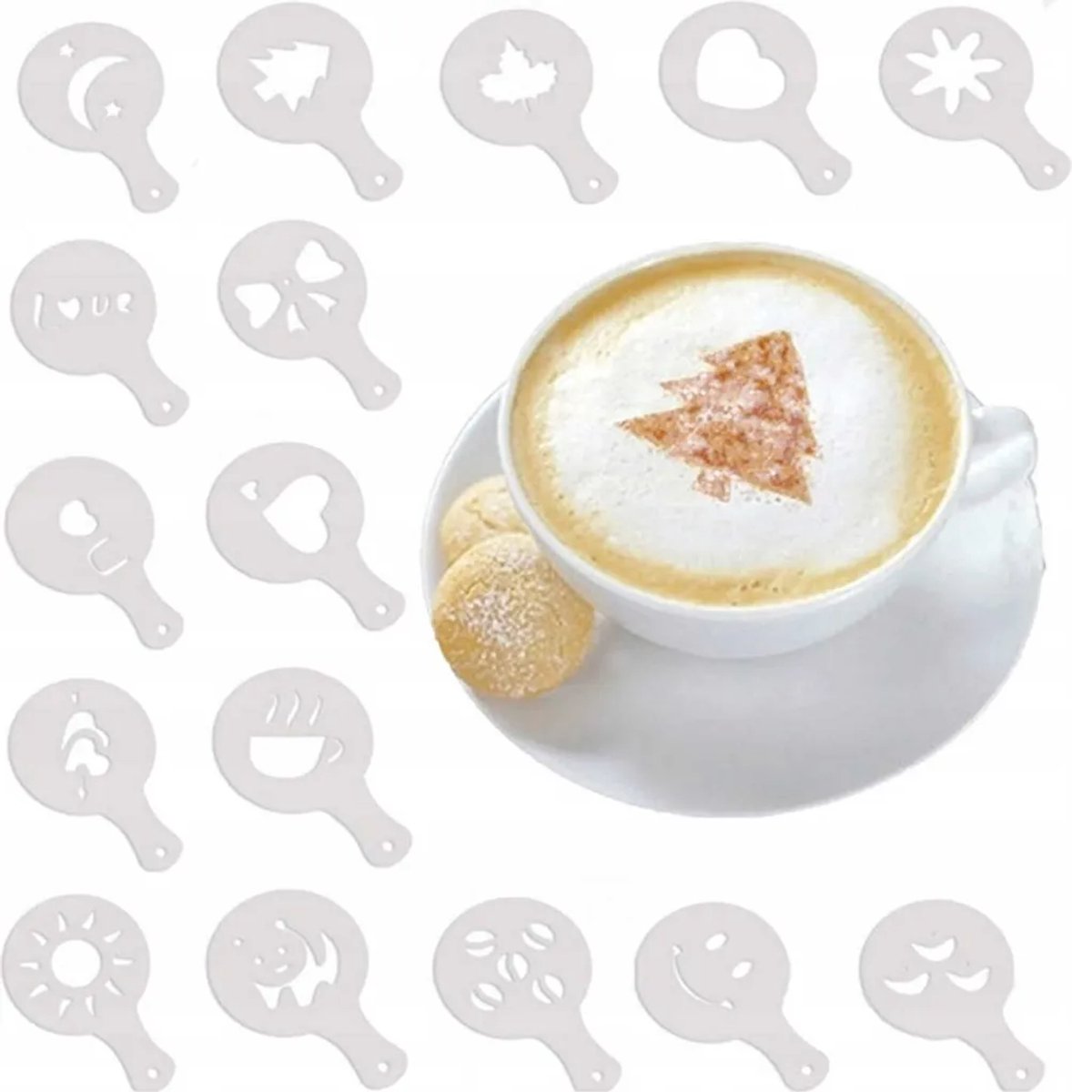 Sjablonen voor het decoreren van koffie, gebak en desserts (16 stuks, latte en cappuccino)