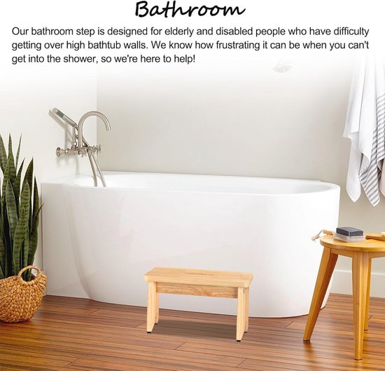 Houten opstapje voor volwassenen en senioren - Draagbare stahulp met antislipvoetjes voor badkamer, keuken en meer (22 cm) — afbeelding 5