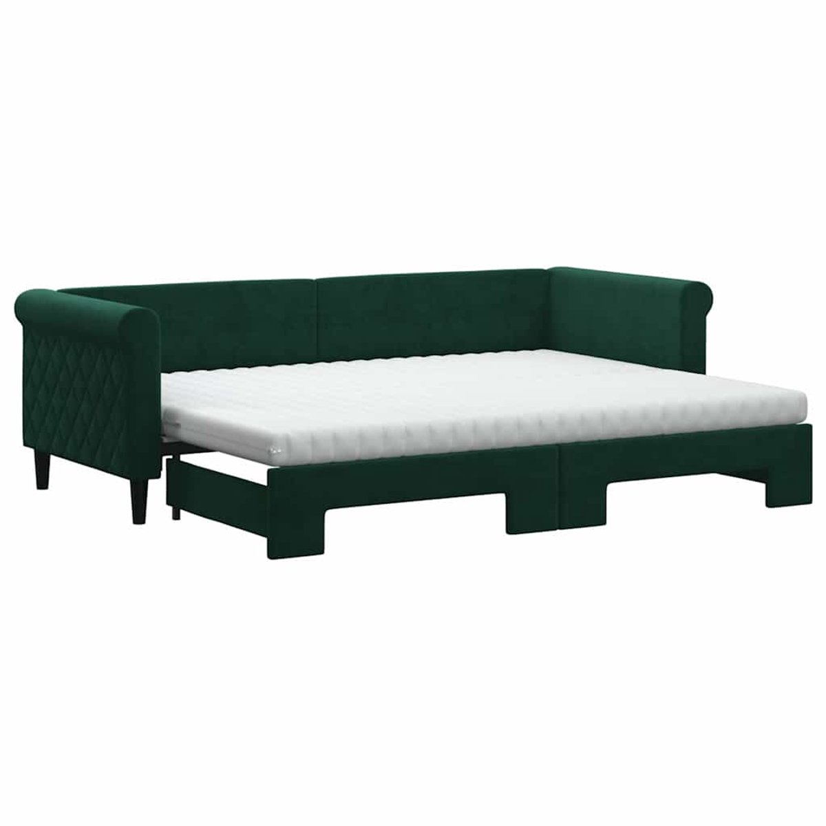 vidaXL Slaapbank - onderschuifbed - matrassen - 80x200cm - fluweel - donkergroen