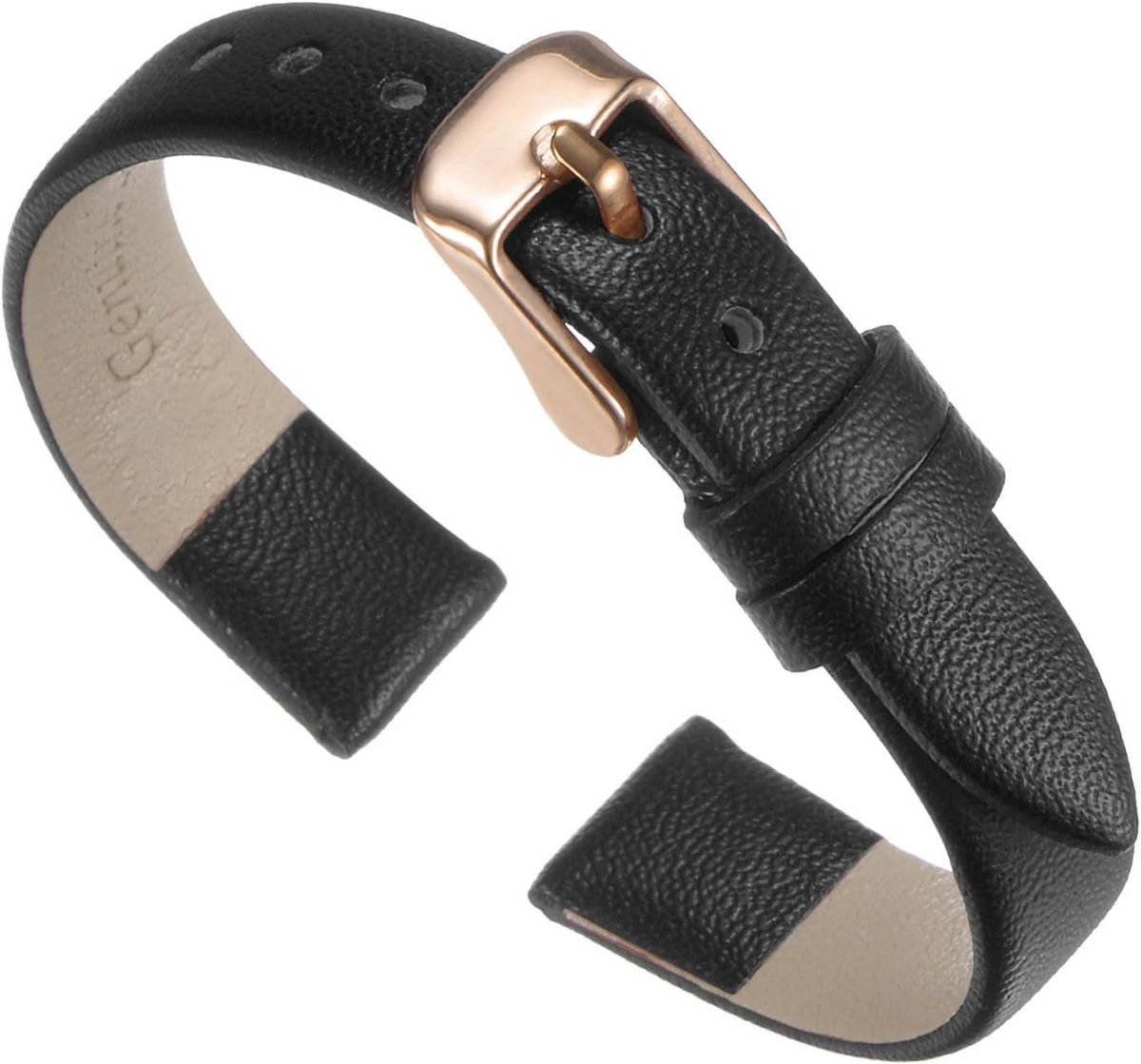 Leren Horlogeband 12mm met RVS Gesp Vintage Reservearmband Zwart