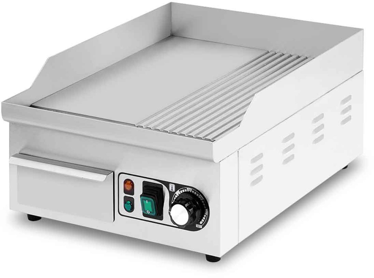 HCB® - Professionele Horeca Bakplaat 1/2 geribbeld - 230V - RVS / INOX - Electrisch Grill apparaat - 45x36x22 cm (DxBxH) - 23 kg - 1156
