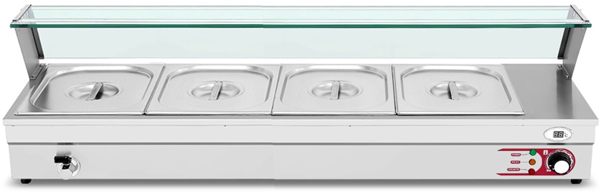 HCB® - Professionele Horeca Bain marie - 4 x 1/2 GN - 230V - RVS / INOX - Buffetwarmer Elektrisch - 36.5x122x33 cm (DxBxH) - 17 kg - 7285