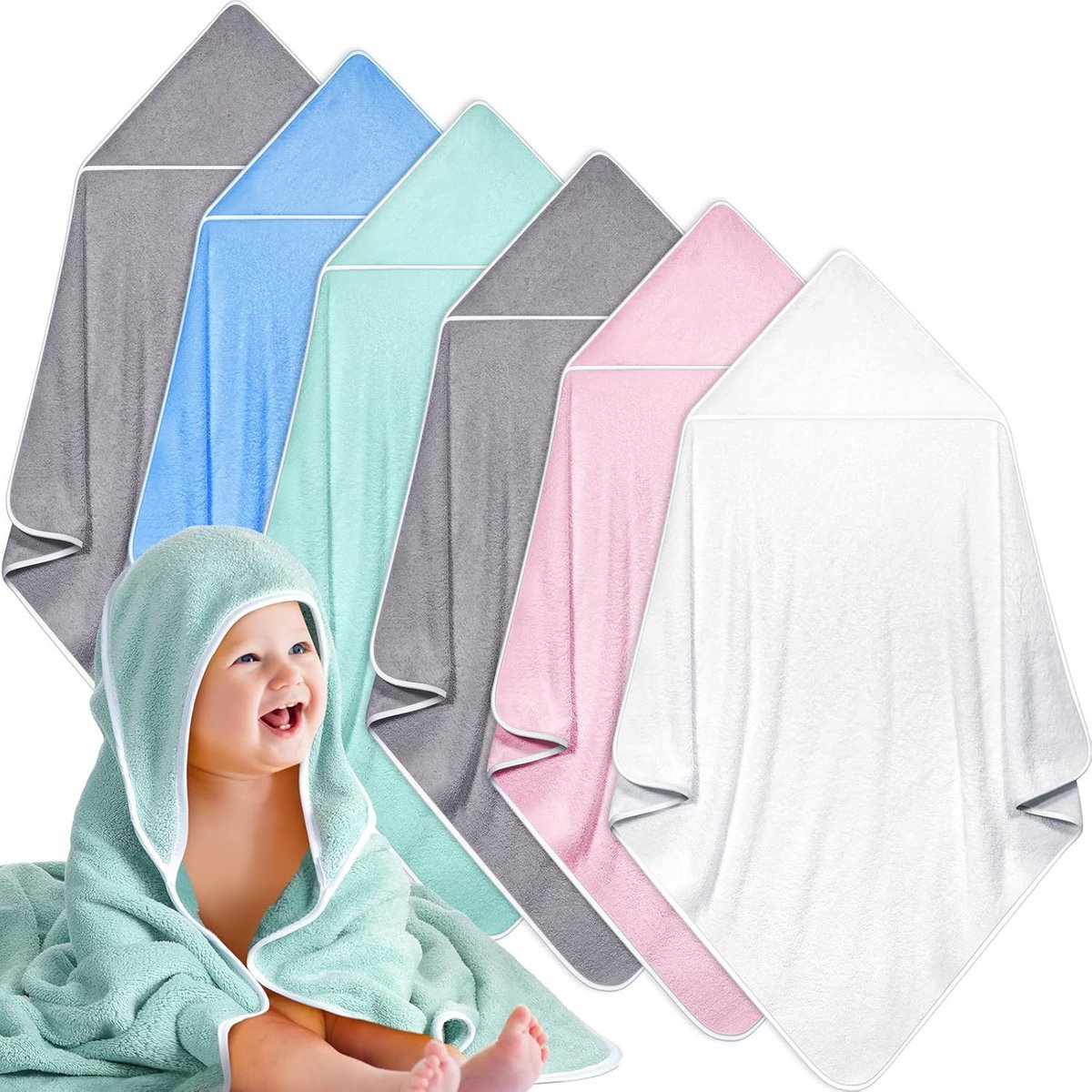 6 Stuks Zachte Koraal Fleece Baby Badhanddoek met Capuchon 76x76cm