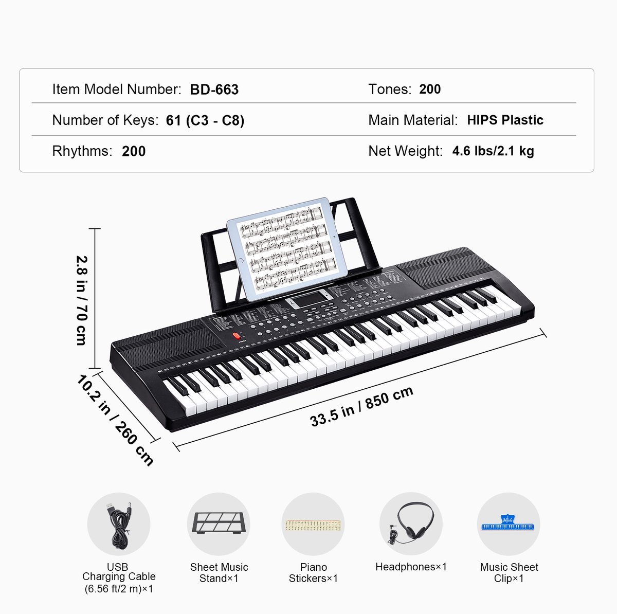 Digital Keyboard Piano Serie - Elektrisch Keyboard 61 Toetsen - Zonder standaard - Spanje