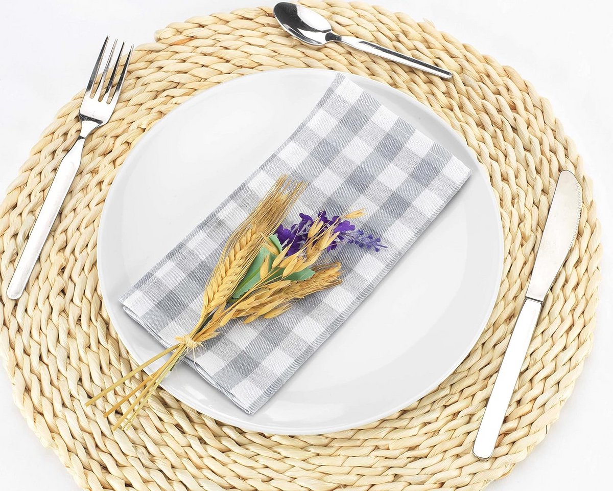 Rechthoekige stoffen servetten 45 x 45 cm - Wasbaar tafelkleed set (12 stuks, grijs)