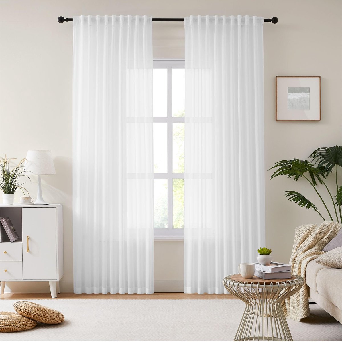 Unyqoos Transparante lichtfilterende witte gordijnen voor slaapkamer en woonkamer 245 x 137 cm
