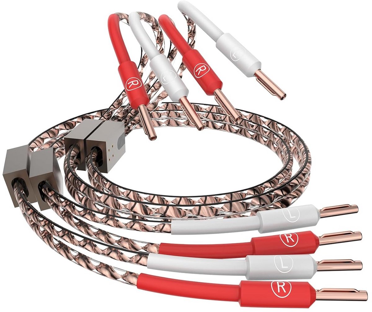 High-End Luidsprekerkabel 2m Platte Koperen Kern 99,999% OFC met Zuivere Koperen Banaanstekkers