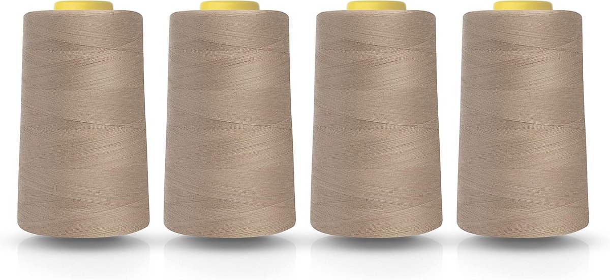 Grote Set Overlock Garen Polyester – 4 Kegels van 5000m – Wit, Zwart, Natuurlijk en Meer