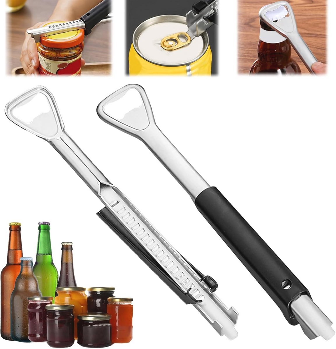 Multifunctionele Dekselopener en Blikopener - Ergonomisch en Verstelbaar voor Senioren