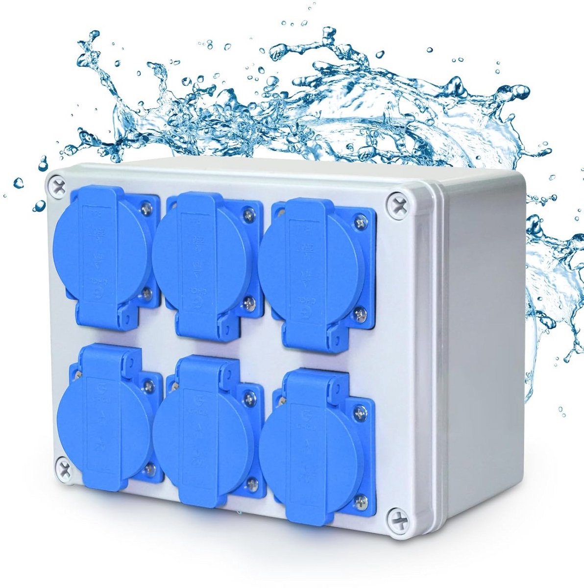 Wandverdeler 6x230V Waterdichte Stroomverdeler voor Binnen en Buiten, Geschikt voor Werkplaatsen en Bouwplaatsen