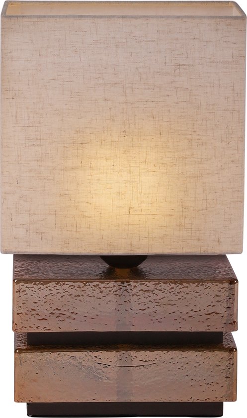 Atmooz Burnaby Tafellamp – H36 cm – decoratieve tafellamp voor woonkamer – moderne tafel lamp binnen – sfeerlamp met bruin glas en beige kap – stijlvol glasdesign – warme lichtverspreiding – bruin