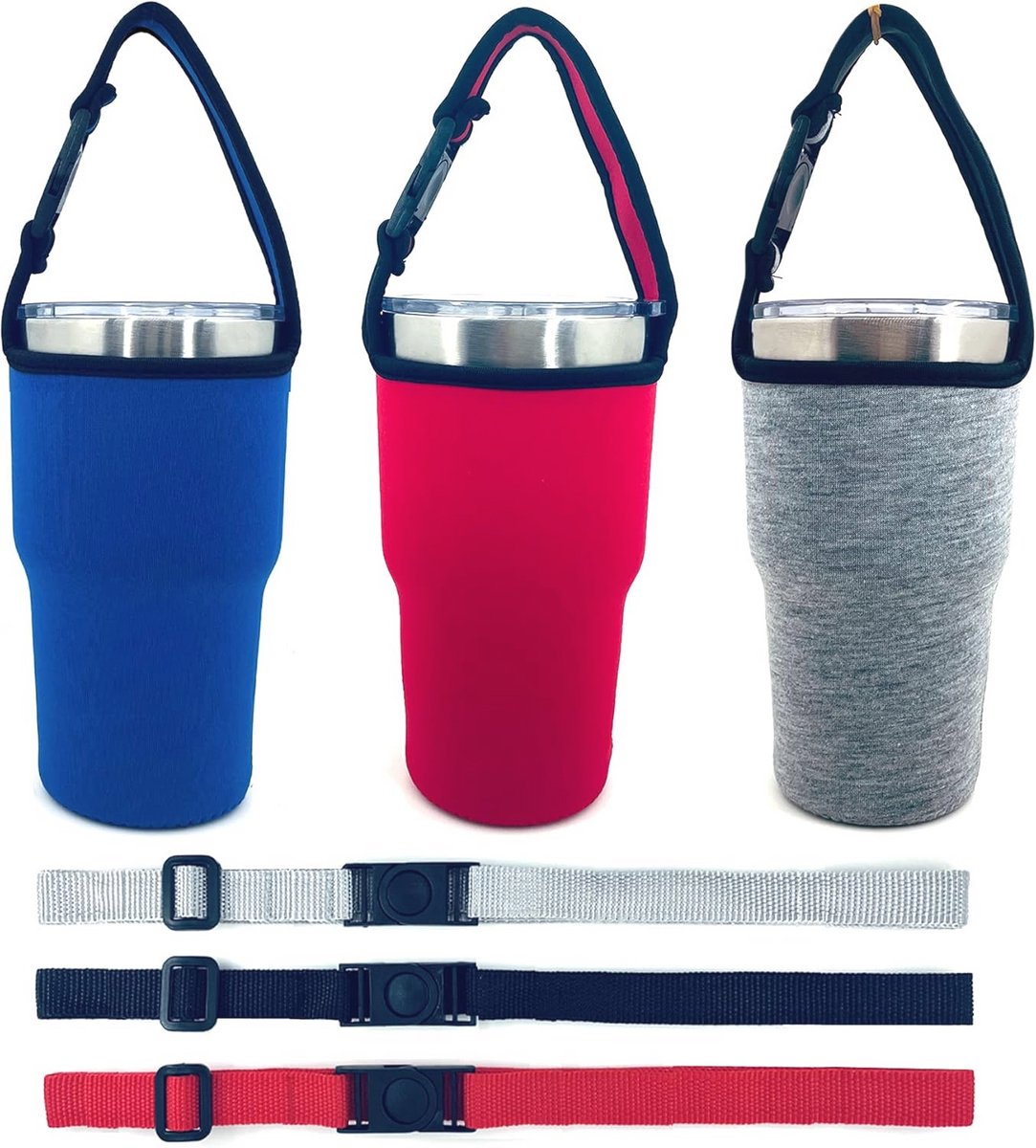 3 Pack 32oz Tumbler Carrier met Schouderband - Neopreen Isolator Cup Sleeve, Herbruikbaar en Verstelbaar