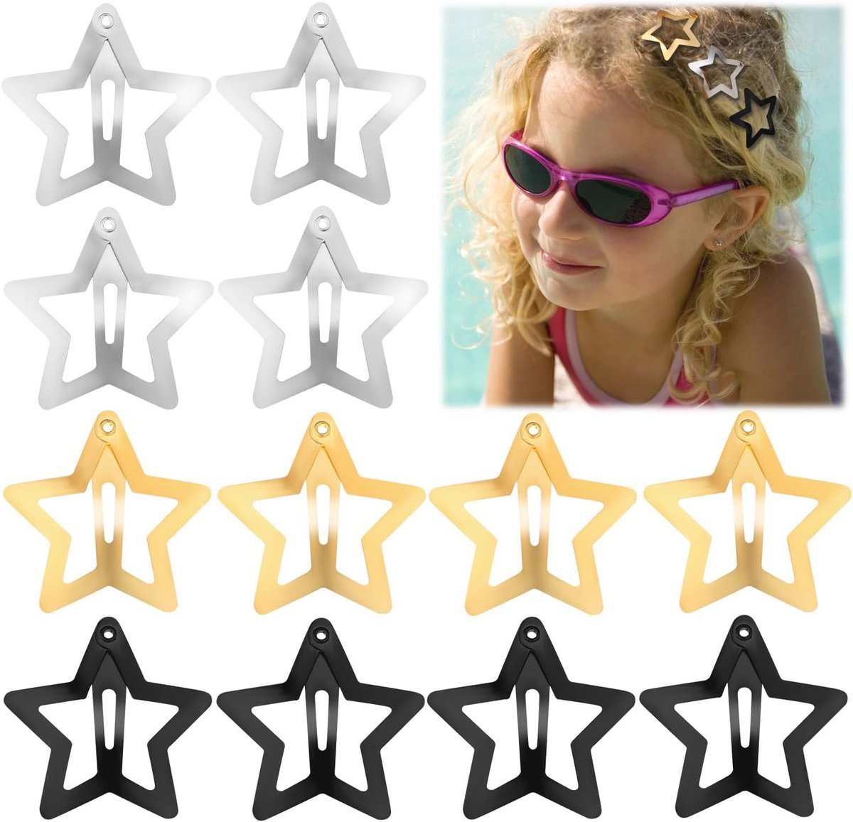 Metalen Ster Haarclips - Set van 12, Antislip Haaraccessoires voor Kinderen en Vrouwen