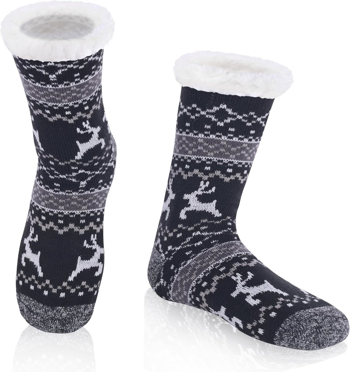 Heren Fuzzy Fleece Gevoerde Slippersokken met Grip - Warme en Zachte Winter Sokken